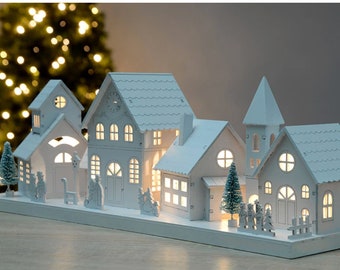 Noël Maison Village LED Lumières Bâtiments Centres De Table Miniature