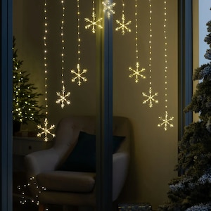 Décoration De Fenêtre De Noël Guirlande Lumineuse À Suspendre Avec Ventouse  Cloches De Noël Flocon De