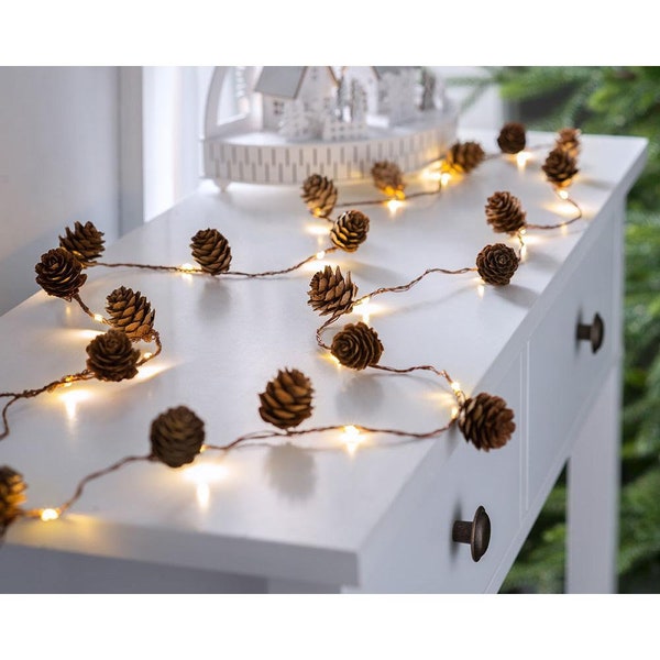 Décoration de guirlande lumineuse de pomme de pin de Noël 20 lumières LED blanches chaudes guirlande de cheminée de 1,8 m décor à la maison