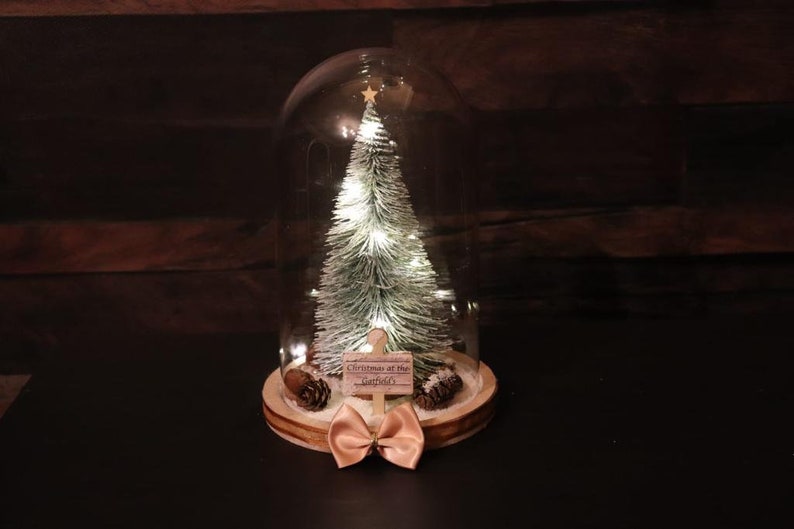 Christmas Tree Glass Dome Bell Cloche Jar With LED Lights Etsy