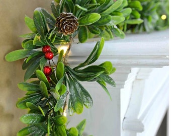 6ft Christmas Light Up Garland Mistletoe Berries Pine Cones Fireplace Mantlepiece Bunting Christmas Garland Home Decor