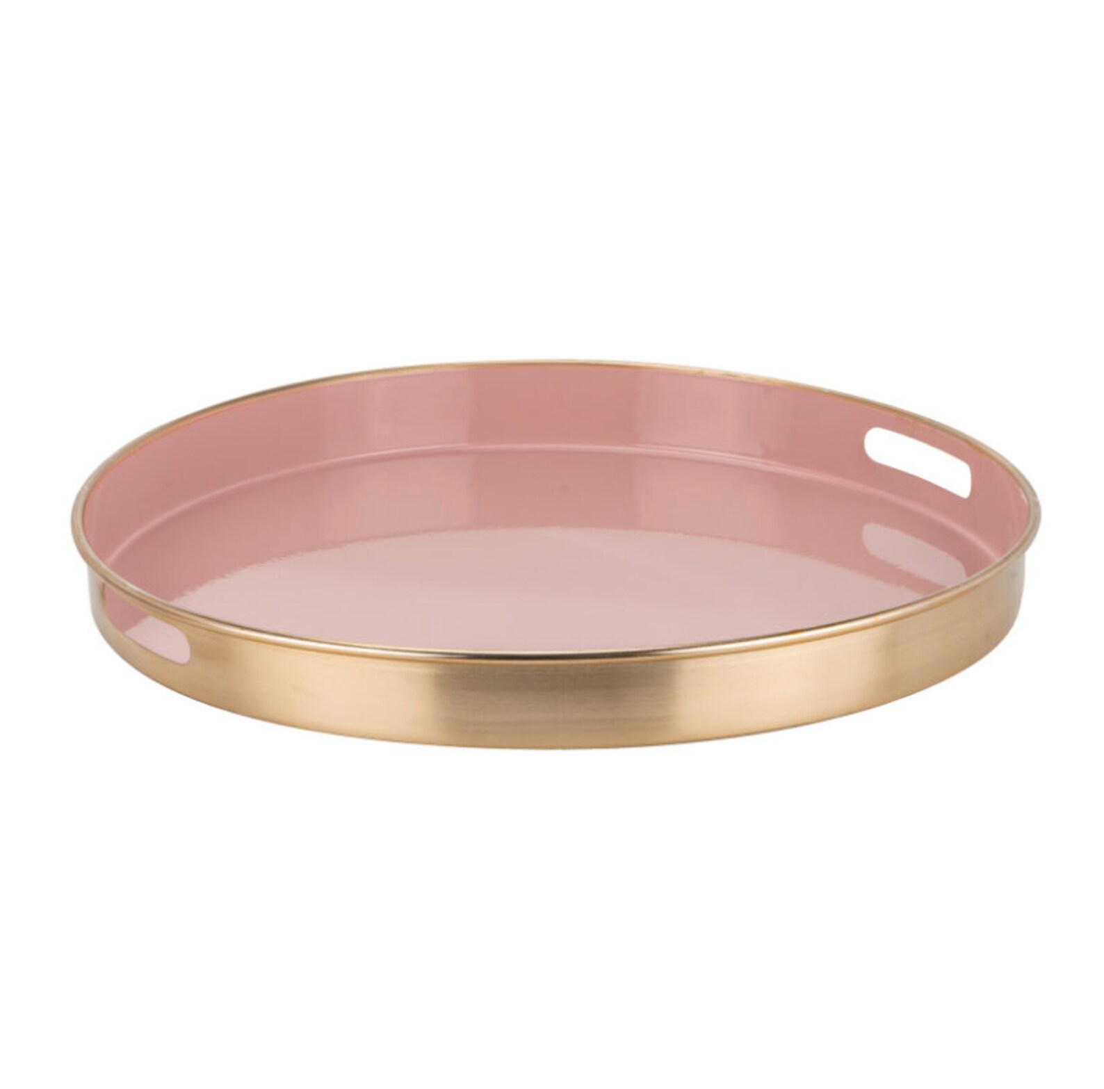 Blush Pink Decorative Tray Gold Round Metal Serving Display Etsy