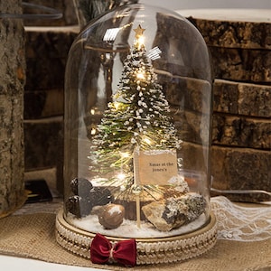 Christmas Tree Glass Dome Bell Cloche Jar With LED Lights Christmas Table Decoration Festive Centrepiece Christmas Personalised Gift
