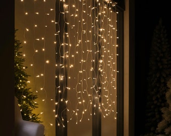 LED Curtain String Lights 2.5m Warm White String Lights Curtain 500 LED Xmas Curtain LED String Lights Fireplace Window Garland Bunting