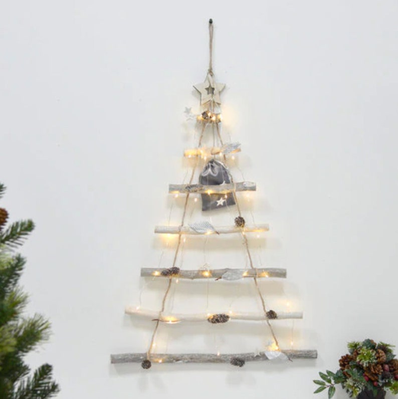 Light Up Hanging Wooden Ladder Christmas Tree