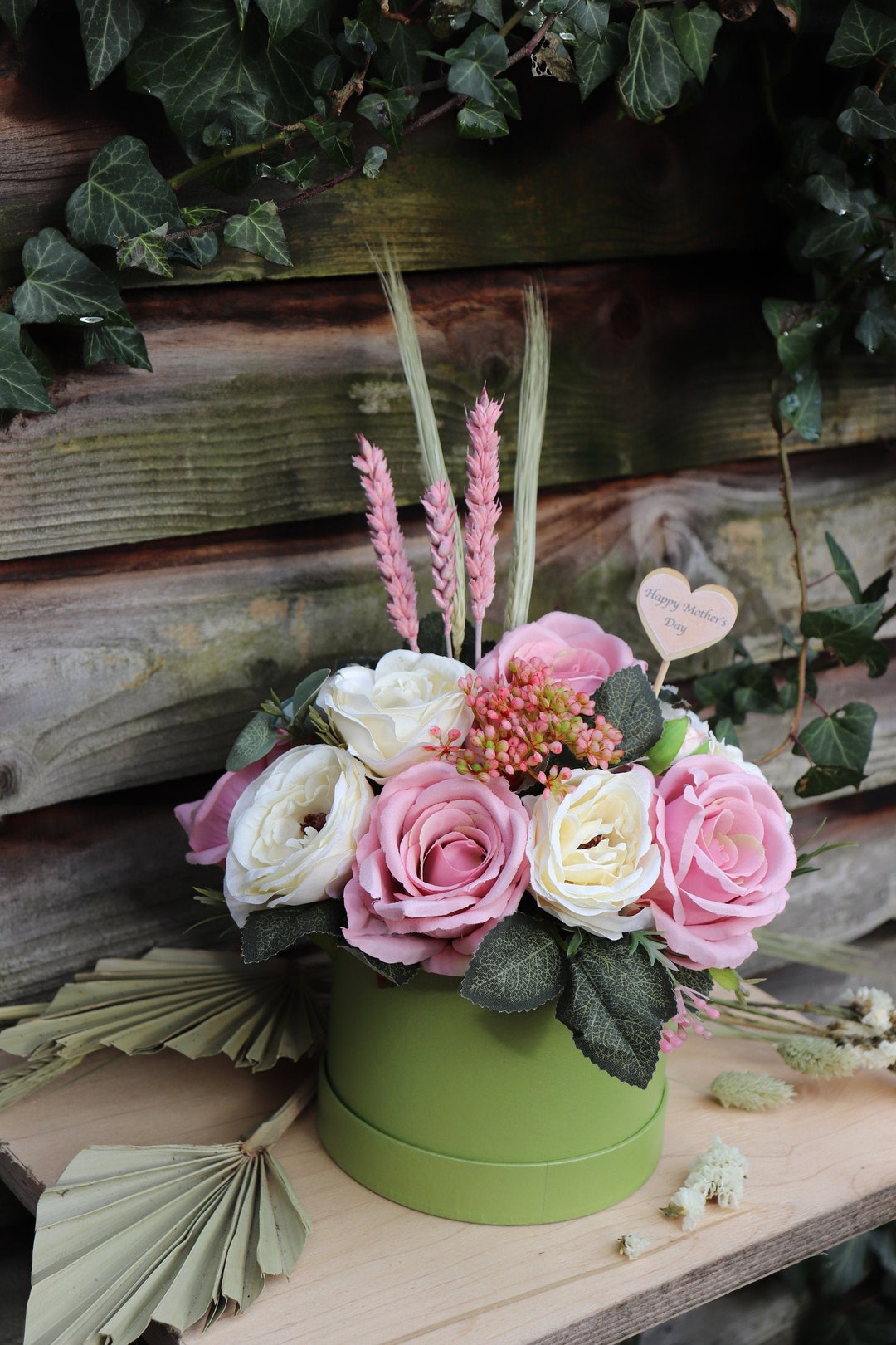 Hat Box Artificial Flower Arrangement Flower Bouquet Dried Flowers