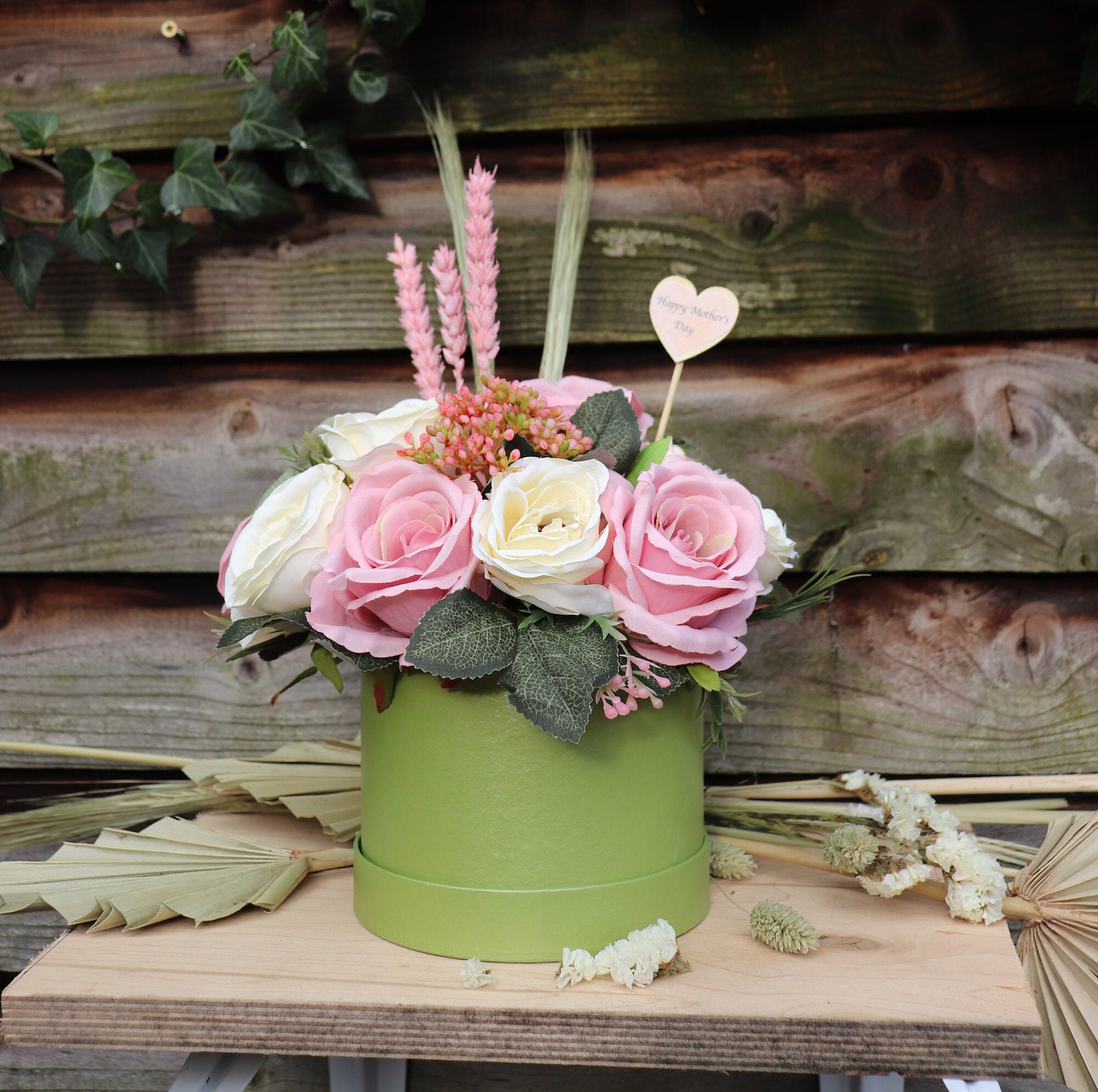 Hat Box Artificial Flower Arrangement Flower Bouquet Dried Etsy UK