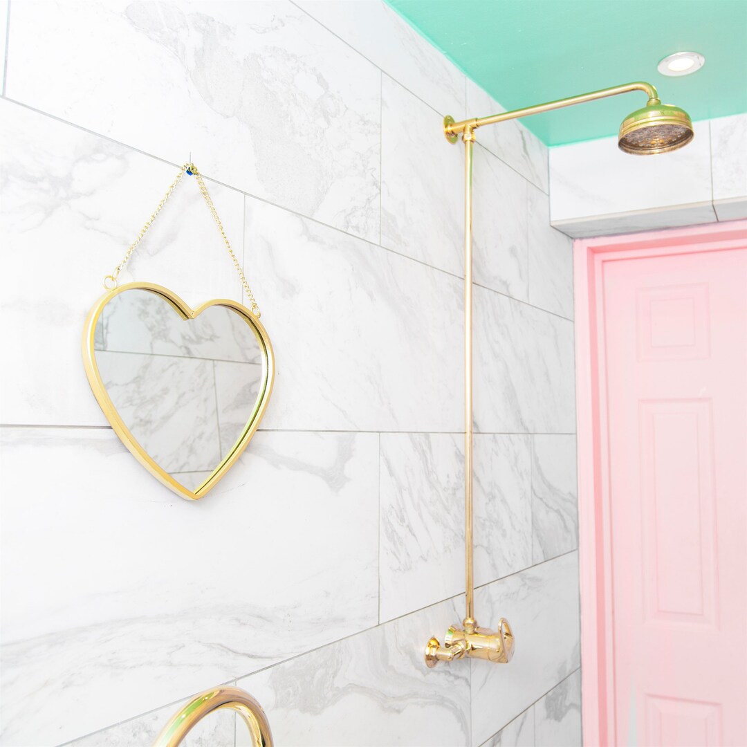 Gold Heart Metal Chain Hanging Mirror Boho Heart Decorative Mirror Nursery Girls Room Decor Boho