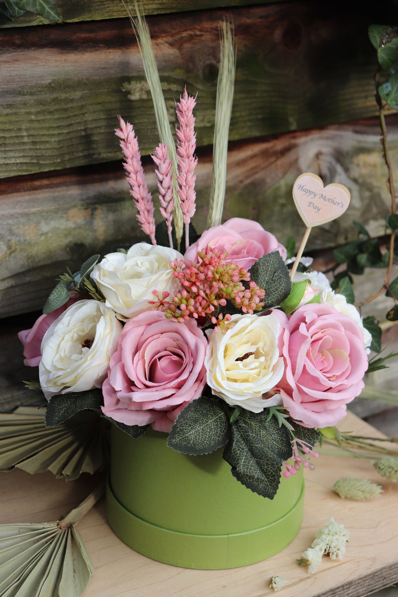 Hat Box Artificial Flower Arrangement Flower Bouquet Dried Etsy UK