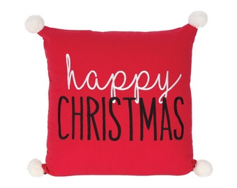 Happy Christmas Printed Cushion 45cm Festive Winter Decorative Pillow Living Room Festive Cushion  Decor Rustic Country Home Decor R