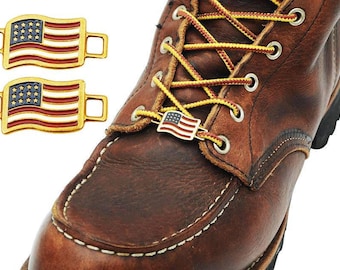 Banderas de EE. UU., zapatos, botas, cordones, trabajadores sindicalistas estadounidenses, latón dorado, de BrooklynMaker