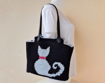 Crochet bag with cat / handmade cat bag / gift