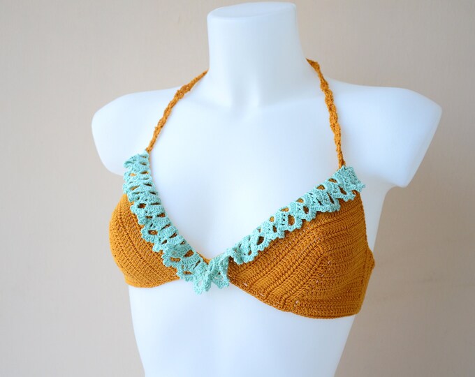Thread Crochet Less Bikini BIKINI CROCHET Two Pieces Complete, With Crochet Lace, Copper Color and ...