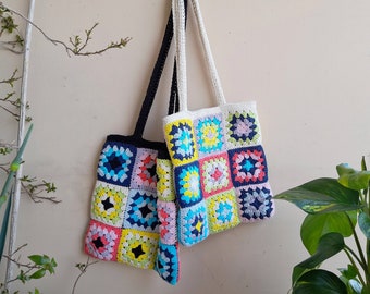 Handmade bag in multicolor crochet / available in white or black / summer bag / shopper
