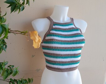 Handmade Striped Crochet Topcrop / Women's Fashion / Elastic Cotton / Crochet Fashion