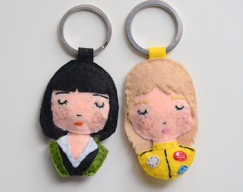 Kill Bill and Pulp Fiction / two key rings / Black Mamba and Mia Wallace / couple gift / gift between friends / Quentin Tarantino