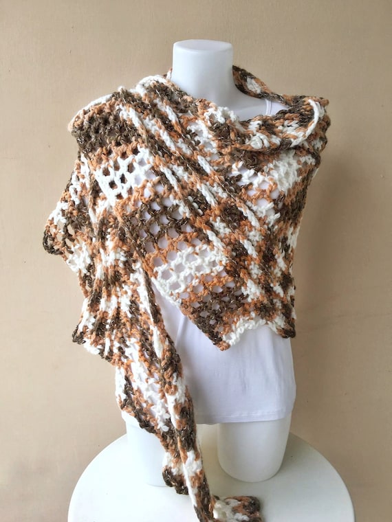 Red Wool Crochet Dragon tail Shawls Hazelnut and Chocolate With