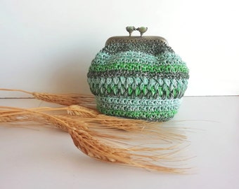 Green crochet/ women's coin purse crochet soft cotton/ lifestyle/ women's fashion / make up door