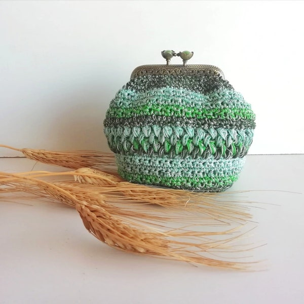 Porta oggetti crochet verde/ portamonete donna crochet cotone morbido/ stile vitale/ moda donna / porta make up