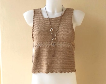 Women's armhole crochet top with double face two-tone yarn / original crochet tank top / biho chic