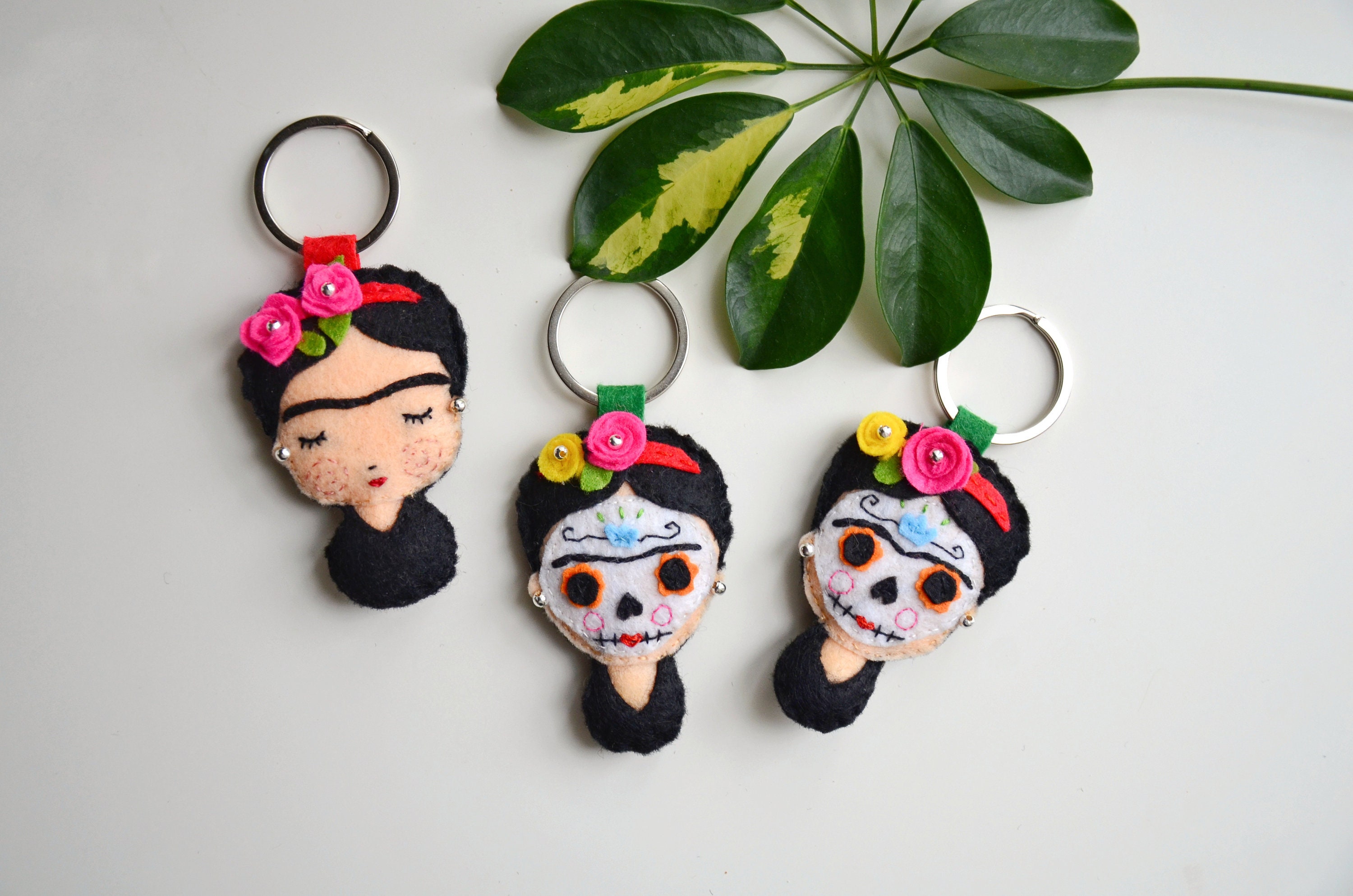 Frida Kahlo mexikanischer Totenkopf Filz Schlüsselanhänger