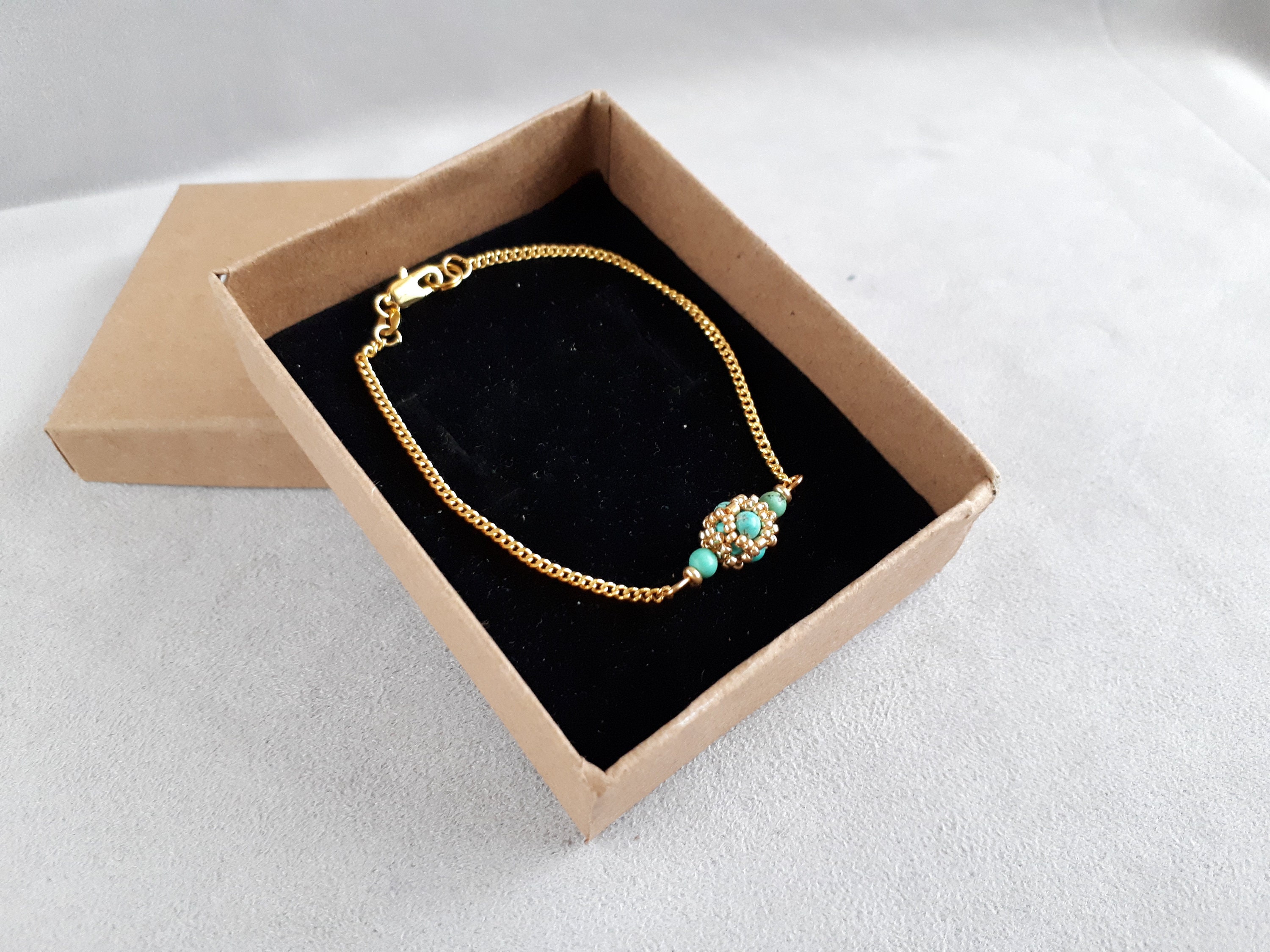 Turquoise bracelet dainty gold chain bracelet blue Etsy