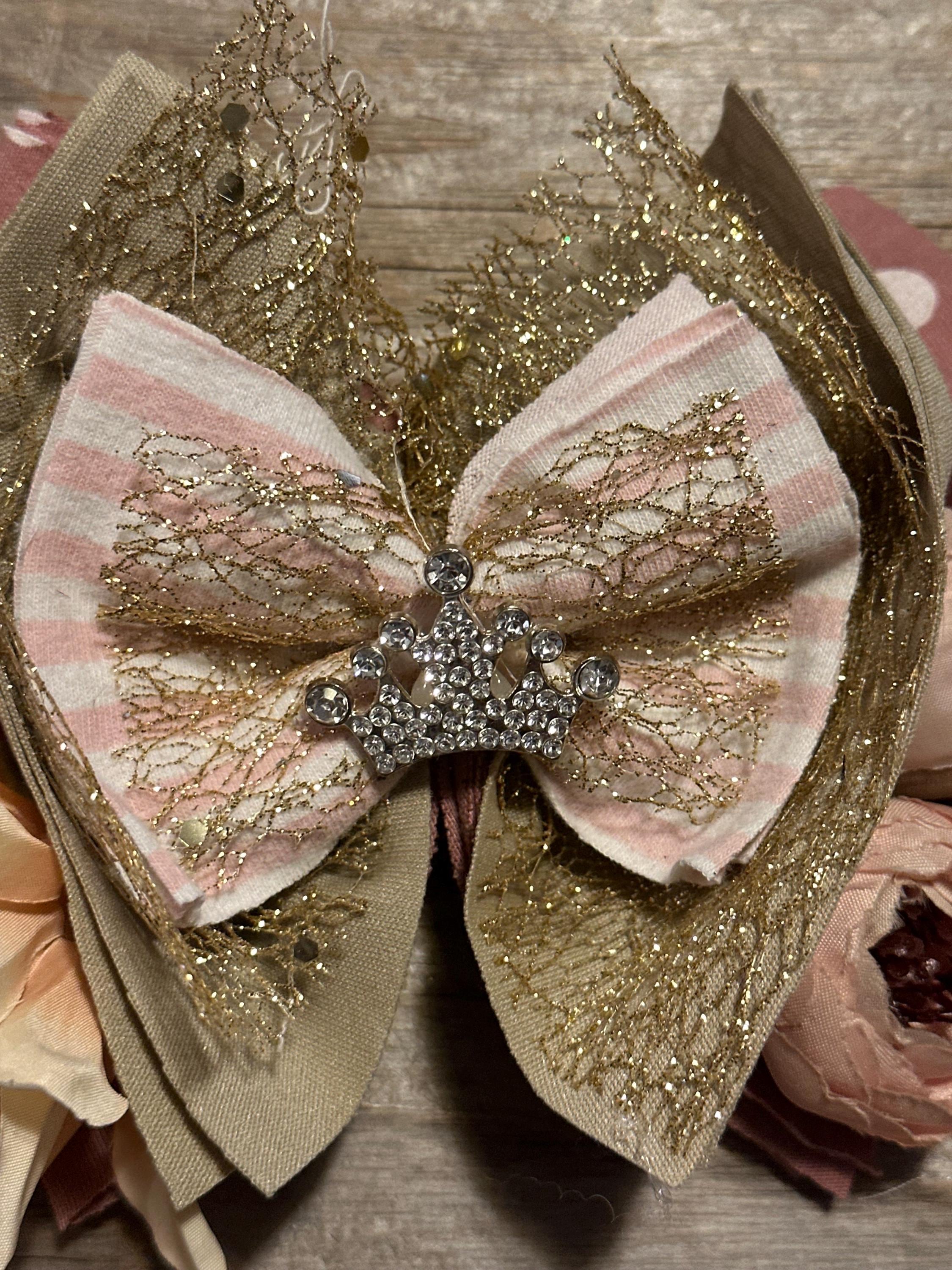 Pink and Gold Princess Crown Hair Bow | Sparkle | Princess Costume ...