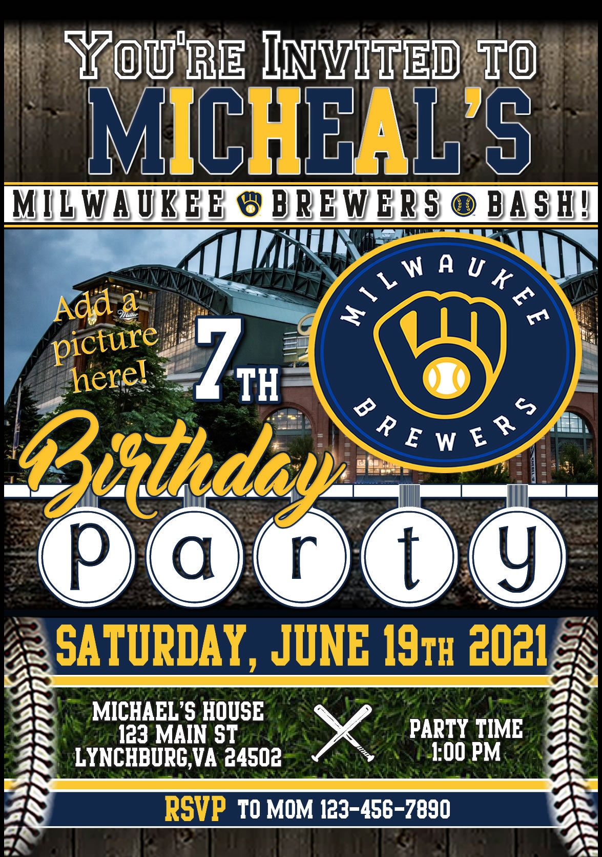 Milwaukee Brewers 4x6 or 5x7 Printable Birthday Party Etsy