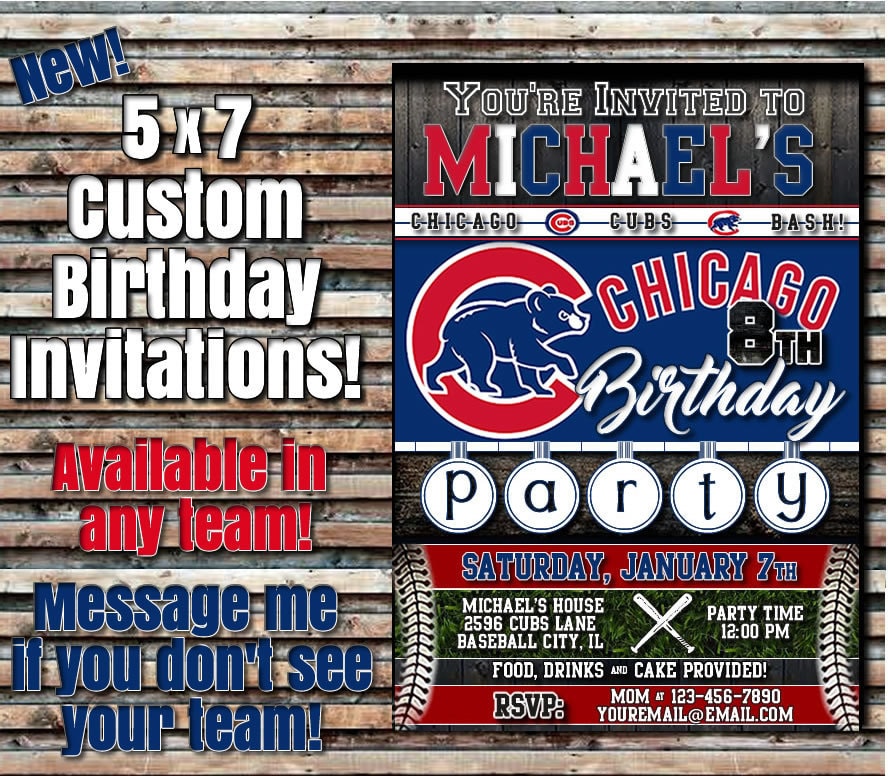 Style 2 Custom Chicago Cubs 5x7 Printable Birthday Party Etsy