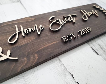 Home Sweet Home Wood Sign Established Framed Sign Personalized Home Sign Family Wooden Sign