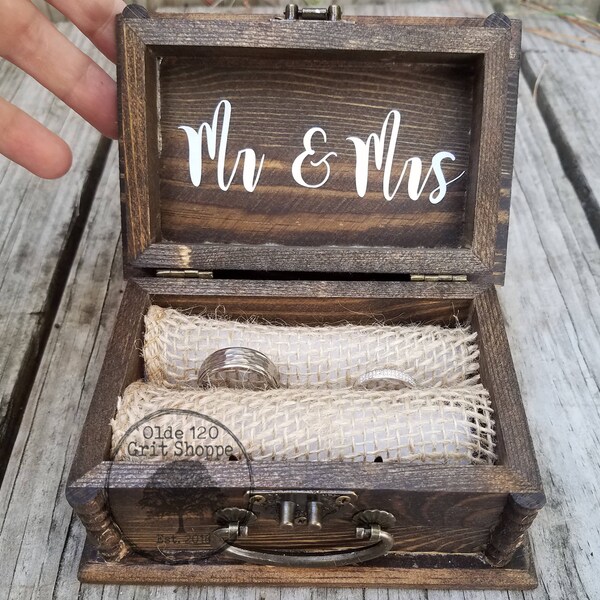 Rustic Ring Bearer Box | Wood Ring Box | I do MR & MRS Ring BOX | Vintage Look Ring Box | Ring Holder | Ring Pillow  / custom ring box