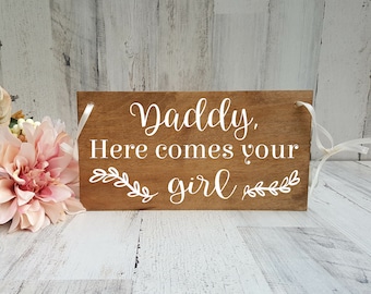 Ring Bearer Sign | Custom Ring Bearer Sign | Daddy Here comes your girl sign | Ceremony Signs | Wood Wedding Sign | Rustic Wedding
