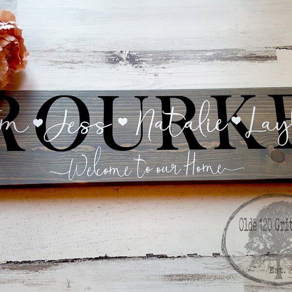 Nombre de familia personalizado Signo de madera / Signo de nombre personalizado rústico / Decoración personalizada de la pared del hogar / signo de apellido / regalo de aniversario / Regalo de boda