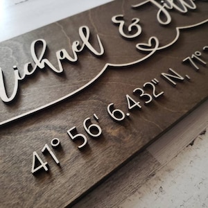 Last Name Sign | Custom Sign | 3 D coordinates sign | couples sign | Wedding Gift | 3 D Sign | 3 D wood Sign | first  home | anniversary gif