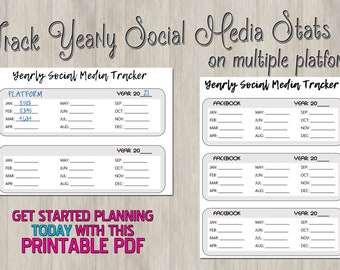 SOCIAL MEDIA Planner  (Posts & Stats), Printable, Instant PDF - Landscape and Vertical Included