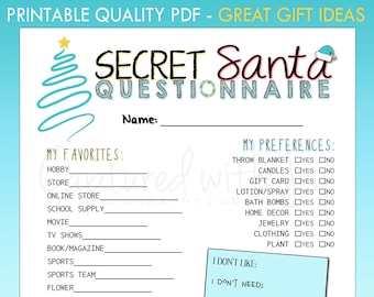 Printable Secret Santa Questionnaire for Gift Exchange (Work or Personal)