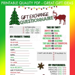 Fillable Printable PDF Gift Exchange Questionnaire - PLAID DESIGN (Work or Personal)