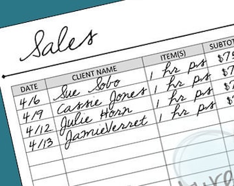 Sales Log - Personal or Business - Printable - INSTANT PDF DOWNLOAD