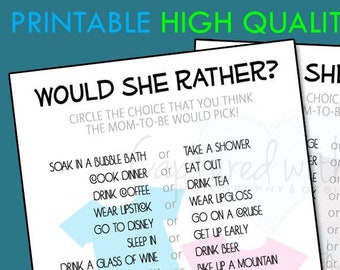 PRINTABLE PDF "Would She Rather" Baby Shower Game - Multiple Designs/Styles
