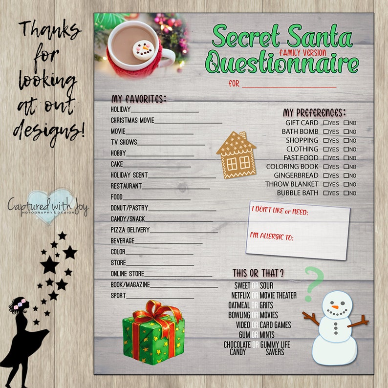 PDF Gift Exchange Questionnaire Secret Santa FAMILY Version Etsy