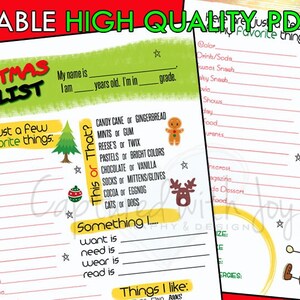 Druckbare Weihnachtswunschliste, sofortiger PDF-Download, druckbare Wunschliste, 8,5 "x 11"
