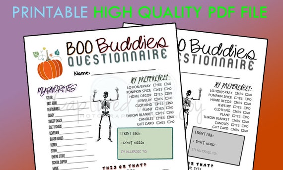 Printable PDF Boo Buddies Questionnaire for Halloween Theme Etsy Printable PDF Boo Buddies Questionnaire for Halloween Theme Etsy