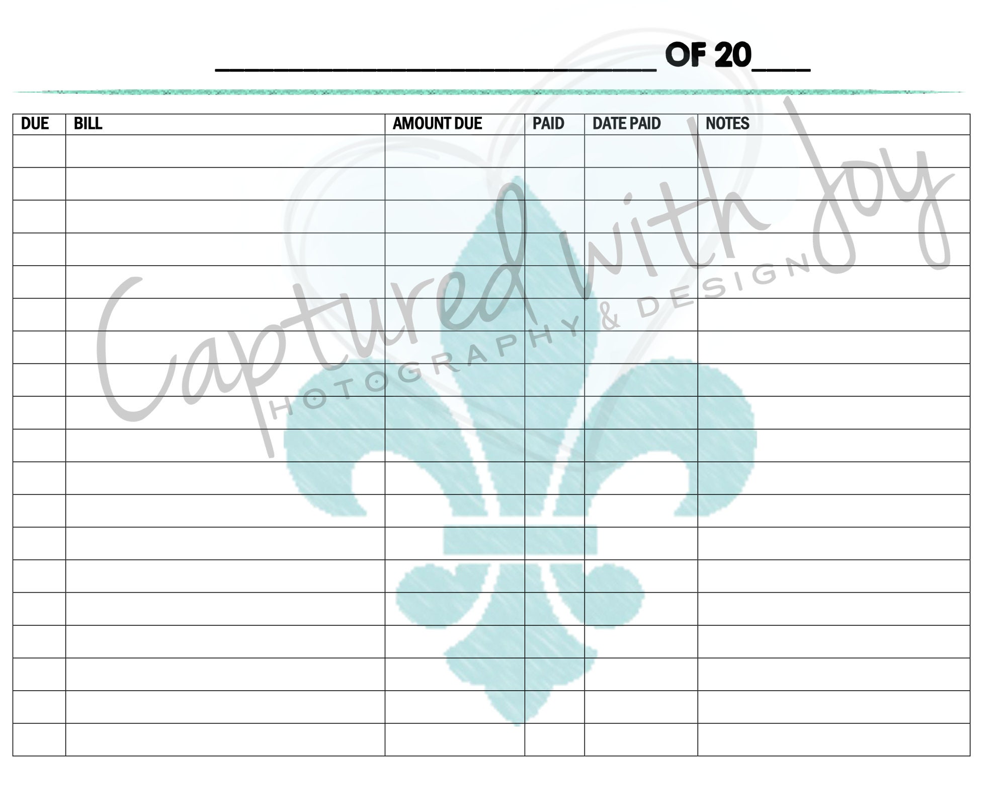 Monthly Bill Tracker (fill-in) - Printable - INSTANT PDF DOWNLOAD - Etsy