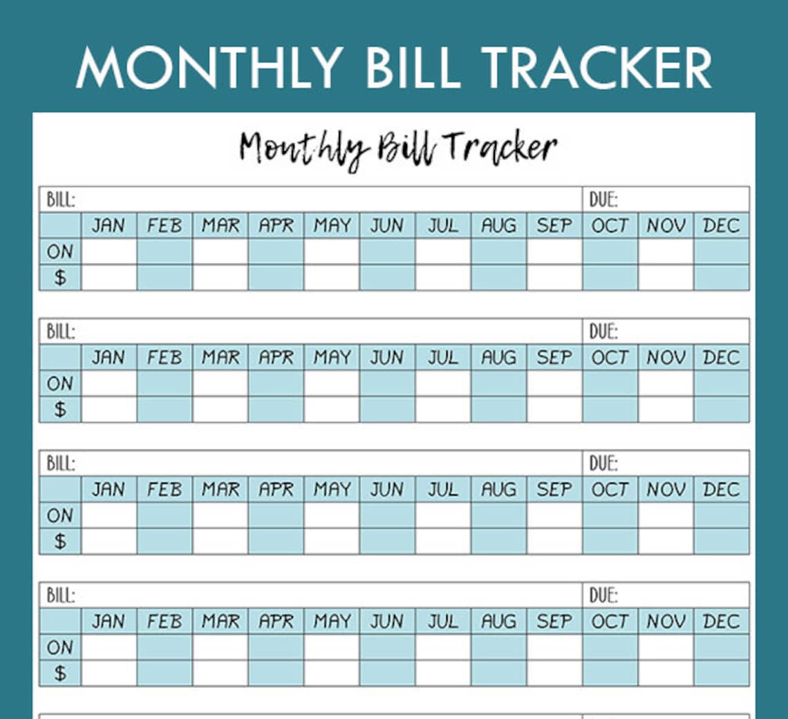 Monthly Bill Tracker (fill-in) - Printable - INSTANT PDF DOWNLOAD ...