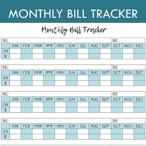 Monthly Bill Tracker (fill-in) - Printable - INSTANT PDF DOWNLOAD - Budgeting - Bills - Organized Bills
