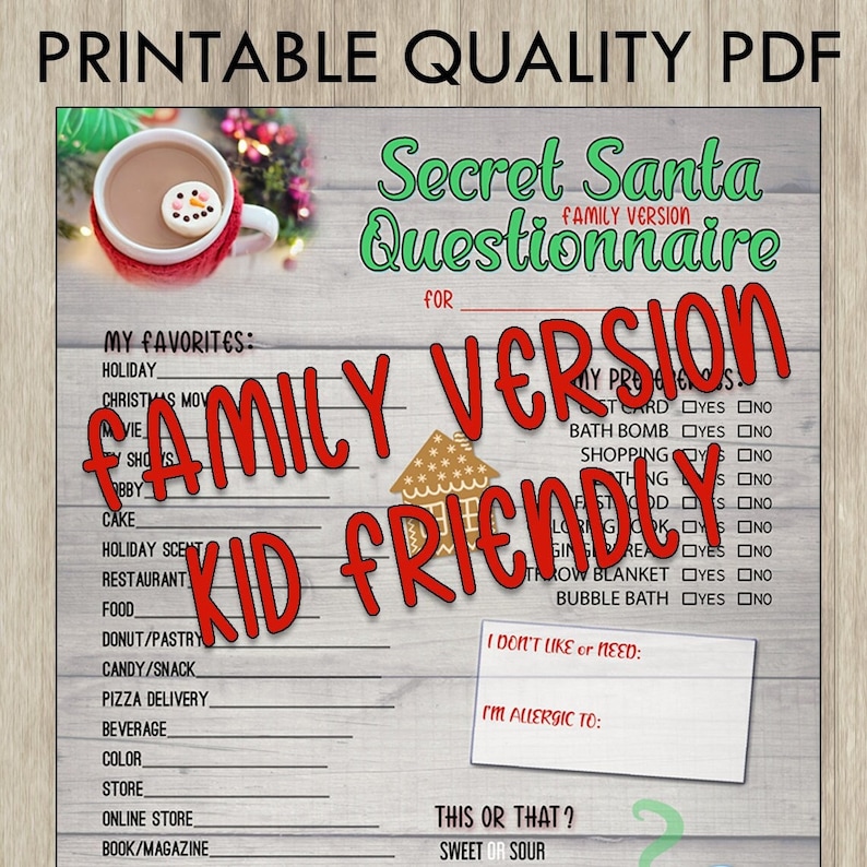 PDF Gift Exchange Questionnaire Secret Santa FAMILY Version Etsy