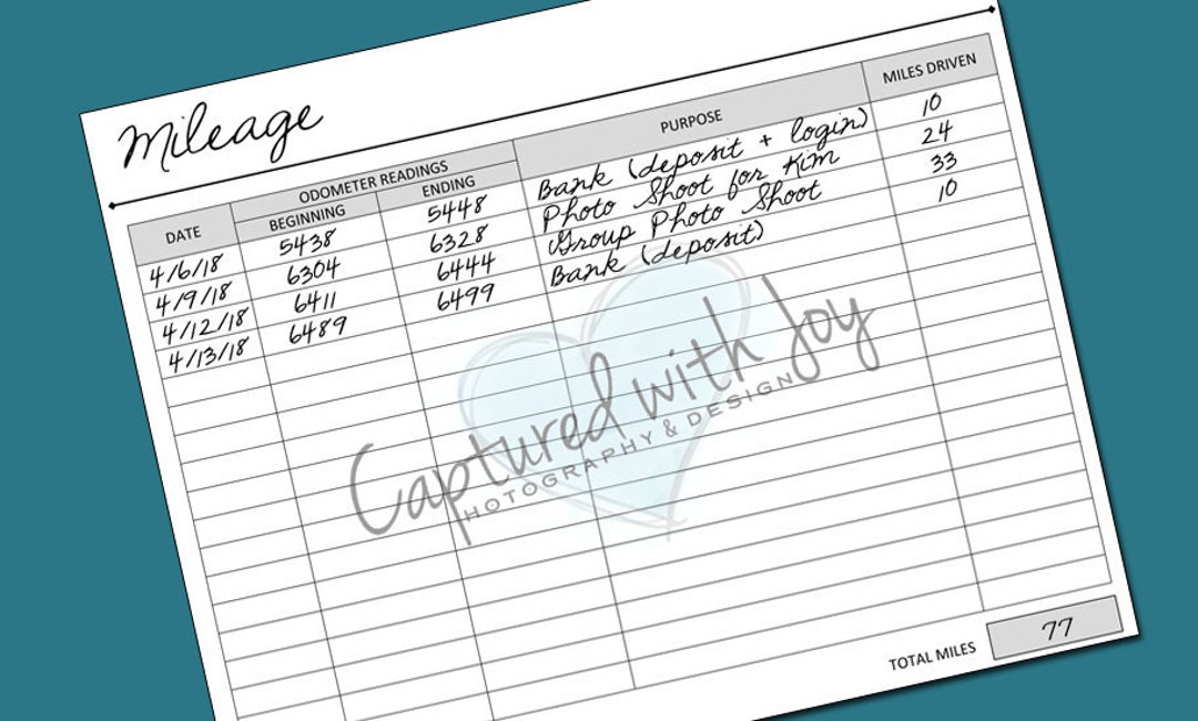 Mileage Log - Personal or Business - Printable - INSTANT PDF DOWNLOAD ...