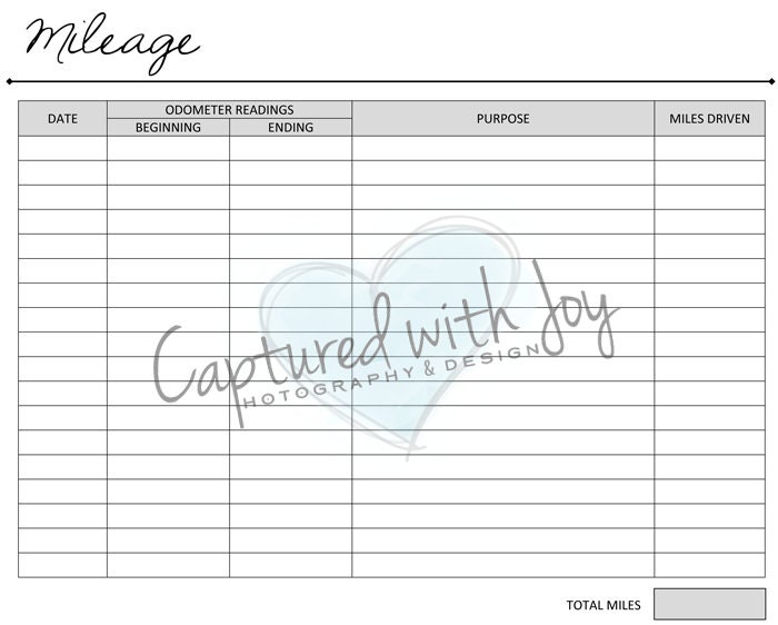 Mileage Log - Personal or Business - Printable - INSTANT PDF DOWNLOAD ...