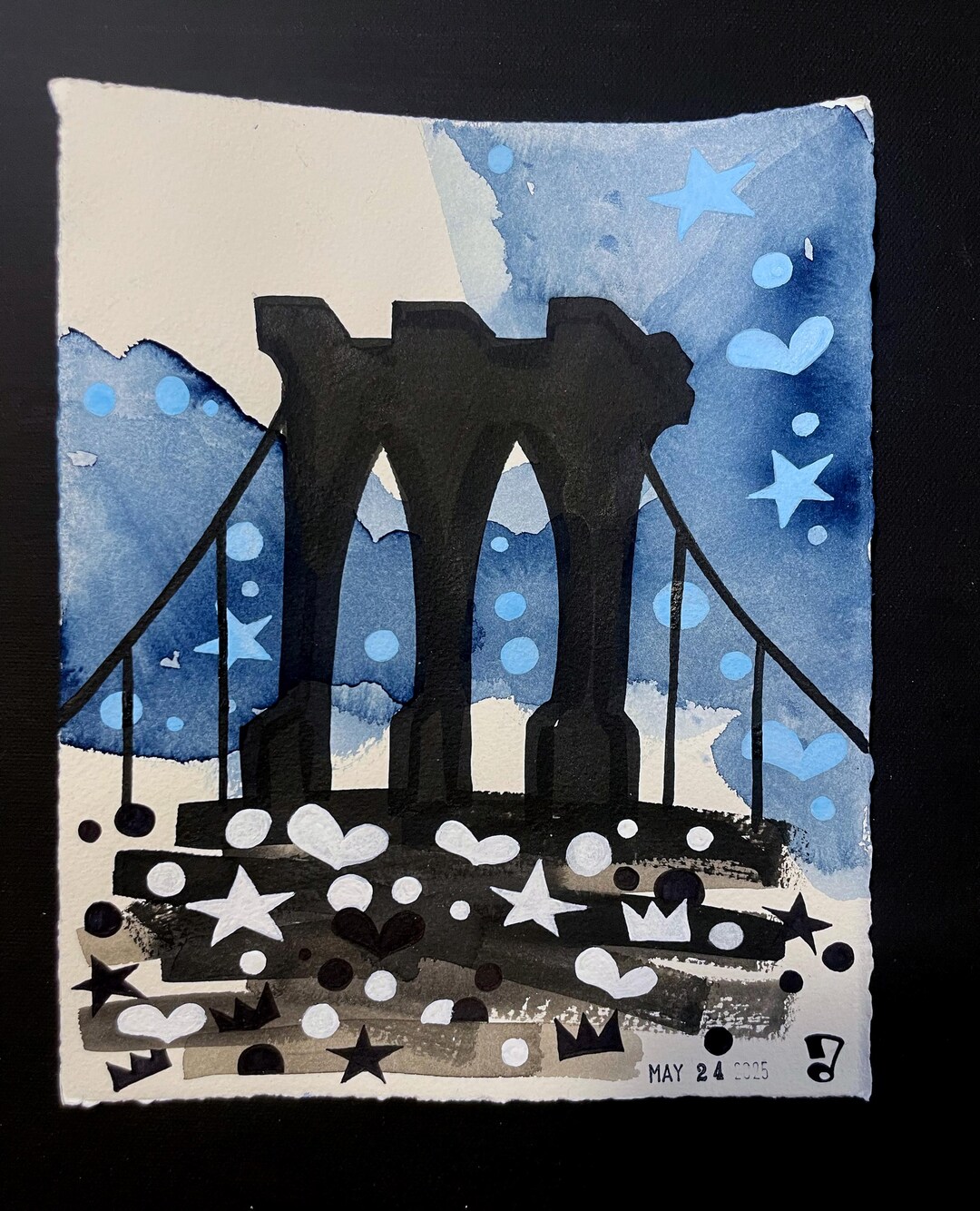 絵画 ブルックリン橋 NAN Wind 3枚 ウォールアート ブルックリン橋 ブラックキャンバス