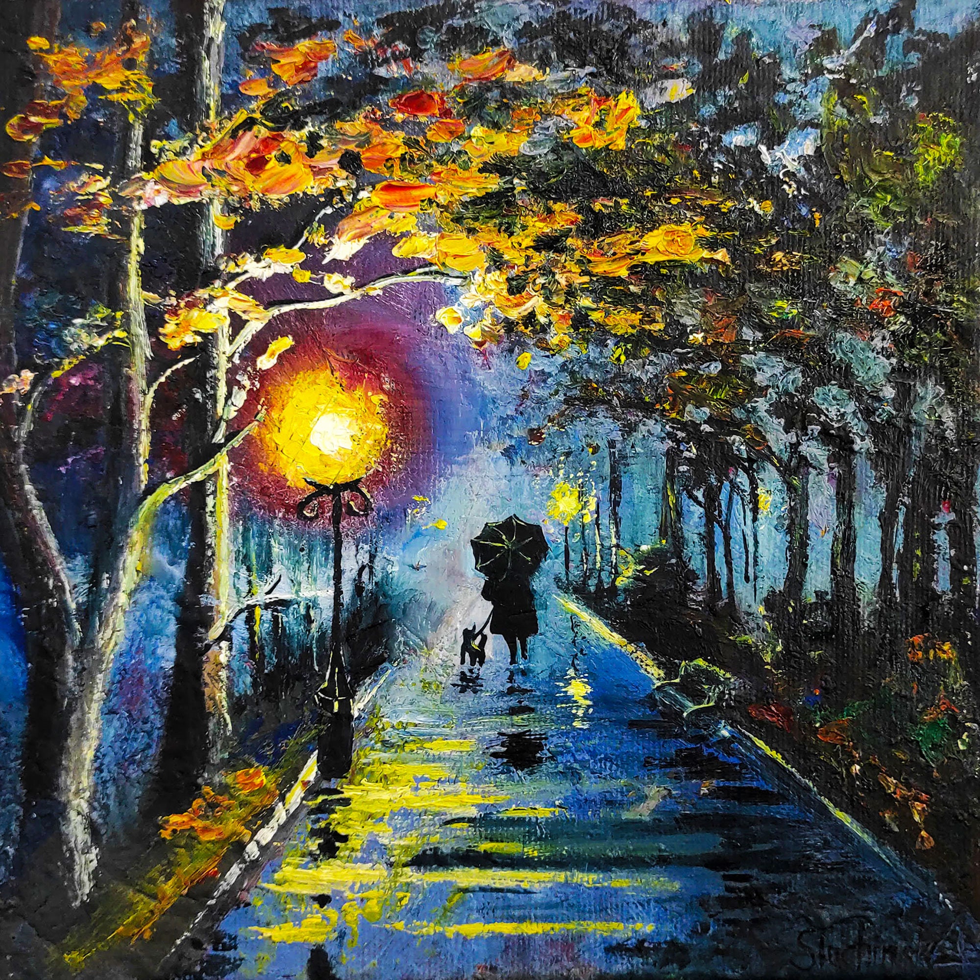 Park Painting Original Art Autumn Painting Textured Artwork Landscape